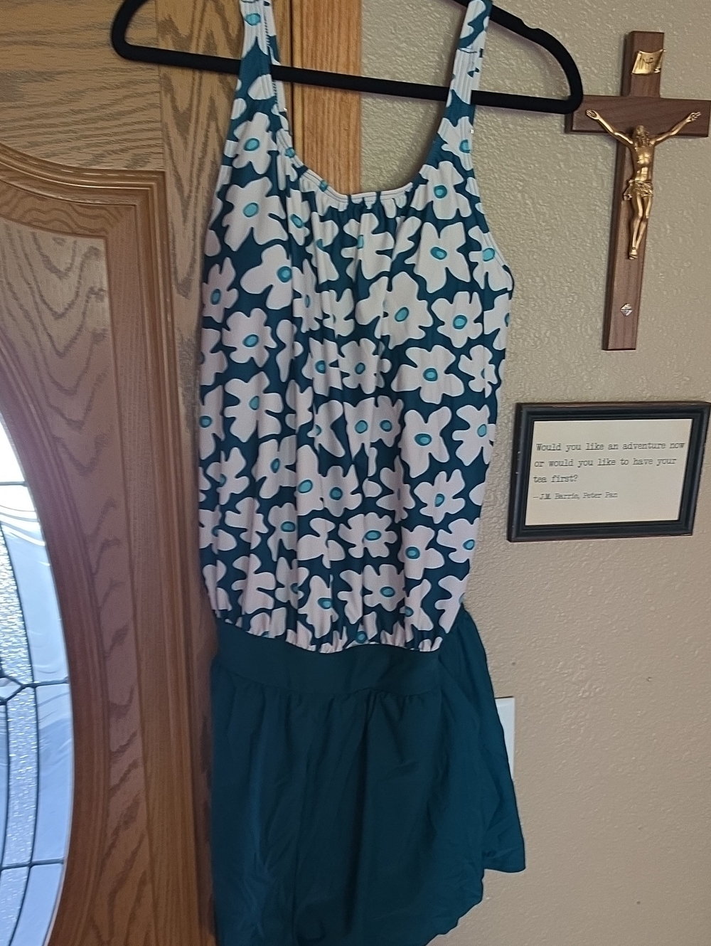 Tropical Flower Print Pockets One Piece Swimsuit